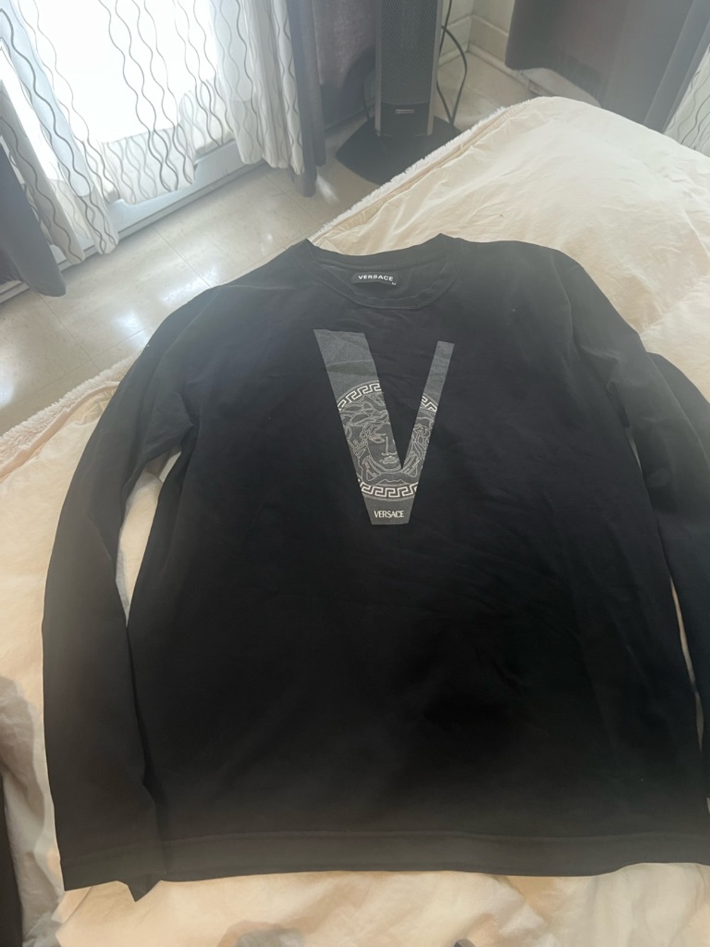 Versace Black Long-Sleeve Logo V Shirt